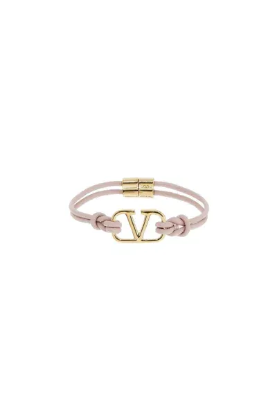 Valentino Garavani Leather Vlogo Signature Bracelet In Gold