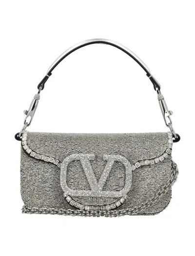 Valentino Garavani Locò Vlogo Small Embellished Leather Shoulder Bag In Crystal