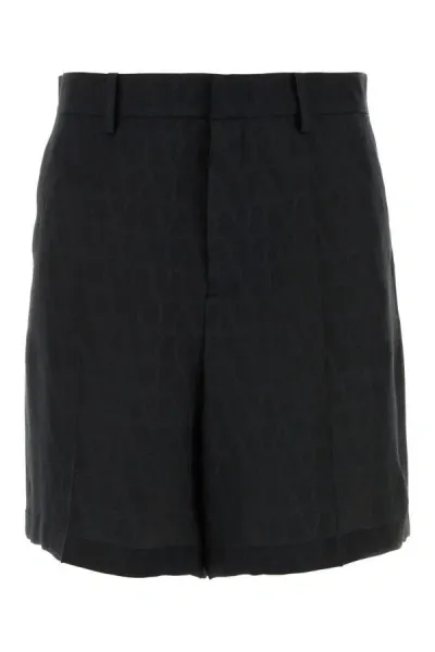 Valentino Garavani Man Embroidered Silk Bermuda Shorts In Black