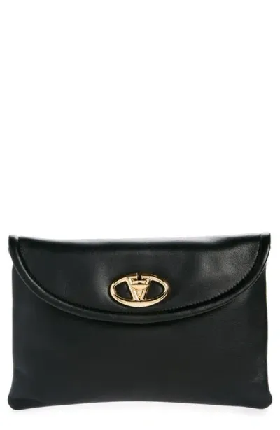 Valentino Garavani Medium Vlogo Leather Clutch In Black