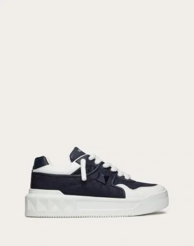 Valentino Garavani One Stud Xl Low-top Sneaker In Nappa Leather And Jacquard Toile Iconographe Techn In Blue