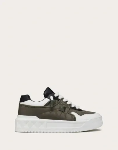 Valentino Garavani One Stud Xl Low-top Sneaker In Nappa Leather And Jacquard Toile Iconographe Techn In Military Green/white/black