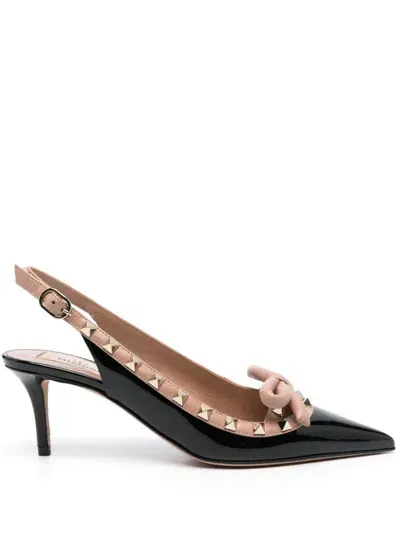 Valentino Garavani Rockstud Bow Leather Pumps In Black