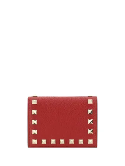 Valentino Garavani Rockstud Foldover Top Wallet In Red