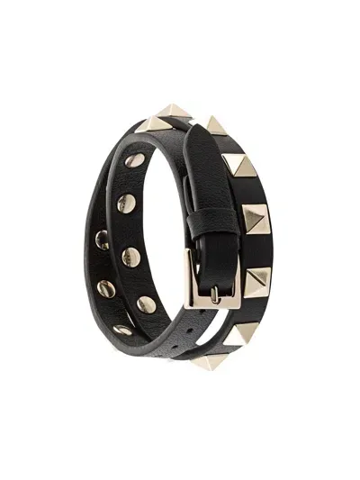 Valentino Garavani Rockstud Leather Bracelet In Black