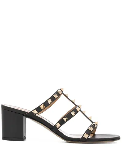 Valentino Garavani Rockstud Leather Sandals In Black