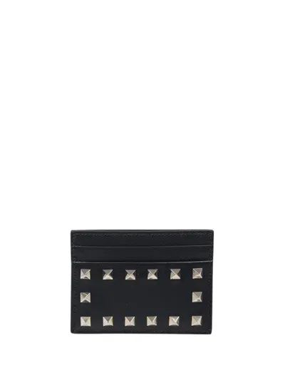 Valentino Garavani Rockstud Logo Printed Card Case In Black