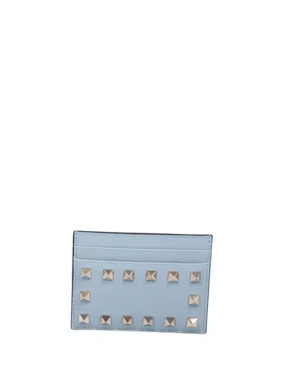 Valentino Garavani Rockstud Logo Printed Card Case In Blue