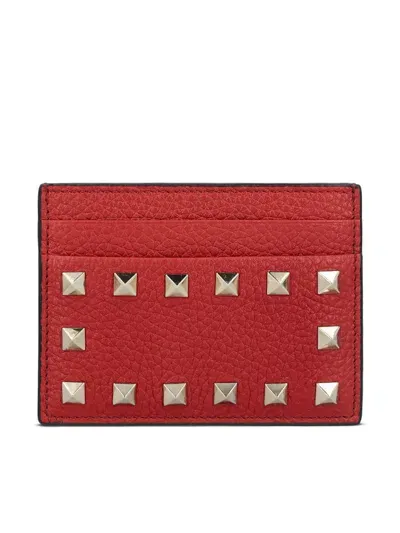 Valentino Garavani Rockstud Logo Printed Wallet In Red