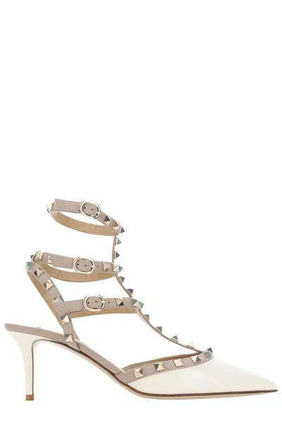 Valentino Garavani Rockstud Pointed Toe Caged Pumps In White