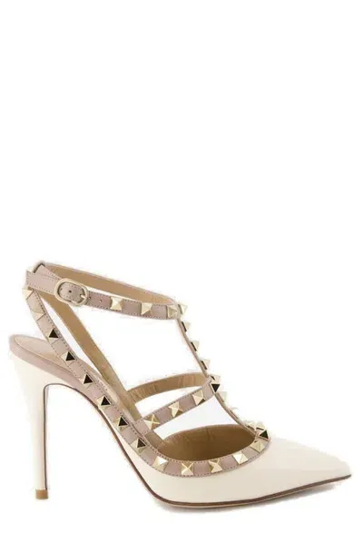 Valentino Garavani Rockstud Pointed Toe Caged Pumps In White