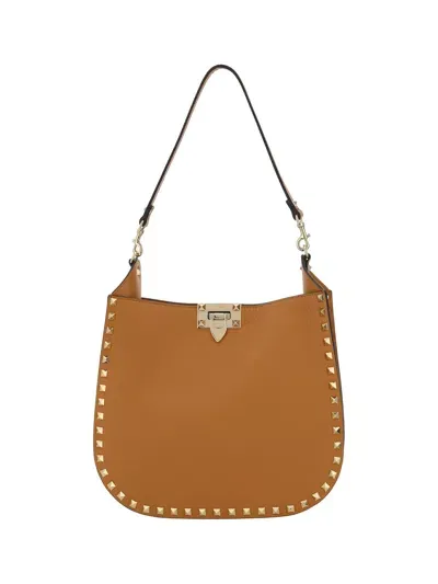 Valentino Garavani Rockstud Shoulder Bag In Almond Beige/multicolor Beige