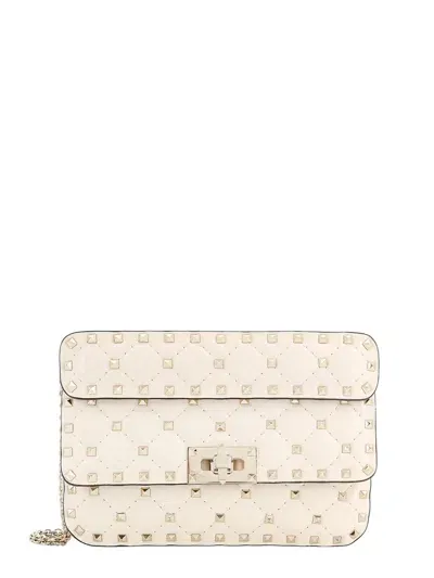 Valentino Garavani Rockstud Spike Foldover Top Shoulder Bag In Cream