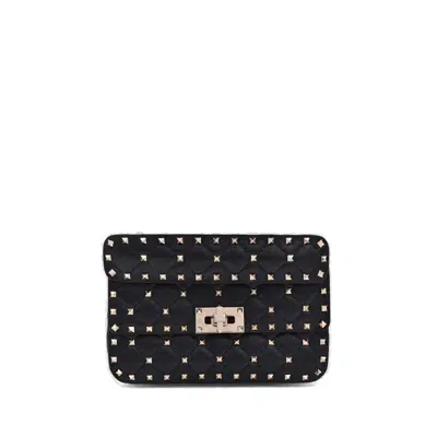 Valentino Garavani Rockstud Spike Foldover Top Shoulder Bag In Black