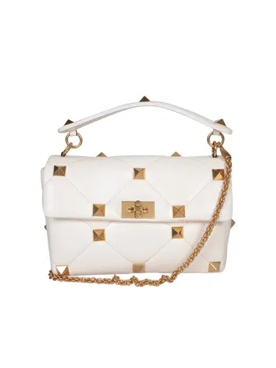 Valentino Garavani Rockstud Foldover Top Shoulder Bag In White