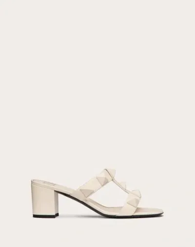 Valentino Garavani Roman Stud Slide Sandal In Calfskin And Tone-on-tone Studs 60mm Woman Light Ivory