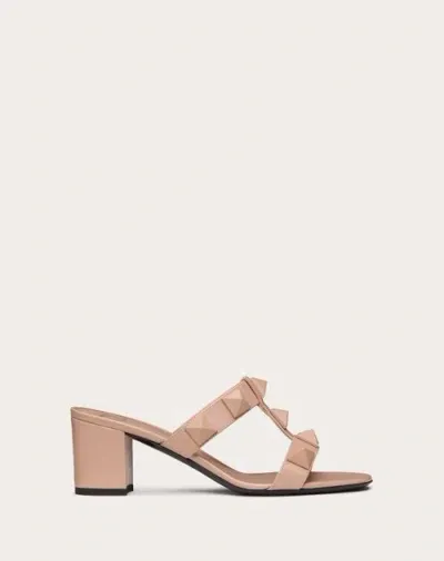 Valentino Garavani Roman Stud Slide Sandal In Calfskin And Tone-on-tone Studs 60mm Woman Rose Cannel In Pink