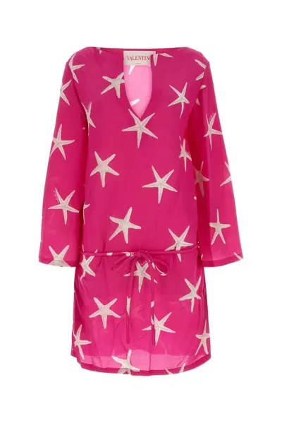 Valentino Garavani Star Printed Creped Dress In Multicolor