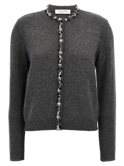 Valentino Garavani  Crystal Sequins Cardigan In Gray