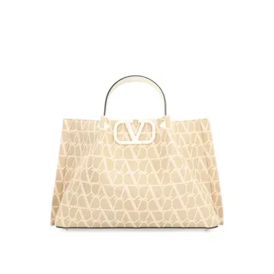 Valentino Garavani Toile Iconographe Raffia Tote Bag In Brown