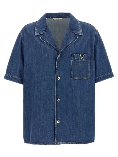 Valentino V Detail Denim Shirt In Blue