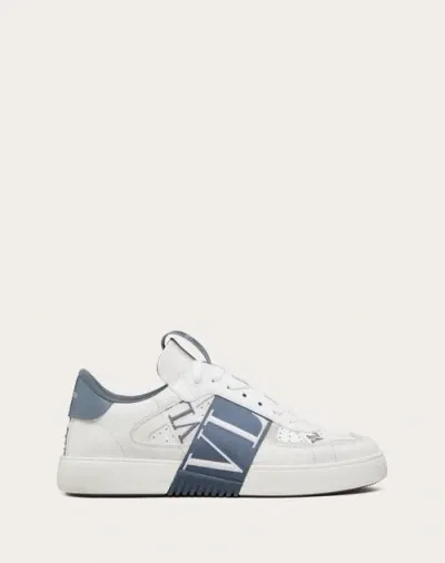 Valentino Garavani Vl7n Low-top Calfskin And Fabric Sneaker With Bands In White/blue