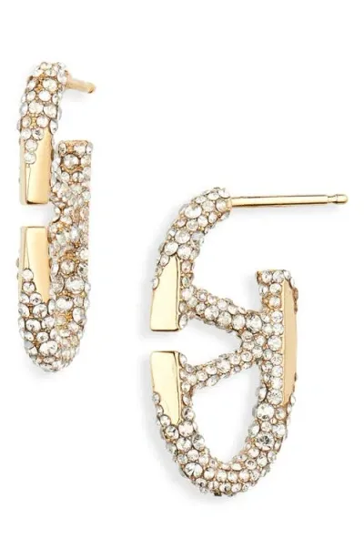 Valentino Garavani Vlogo Bold Edition Hoop Earrings In Oro 18/crystal Silver