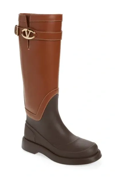 Valentino Garavani Vlogo Knee High Rain Boot In Brown