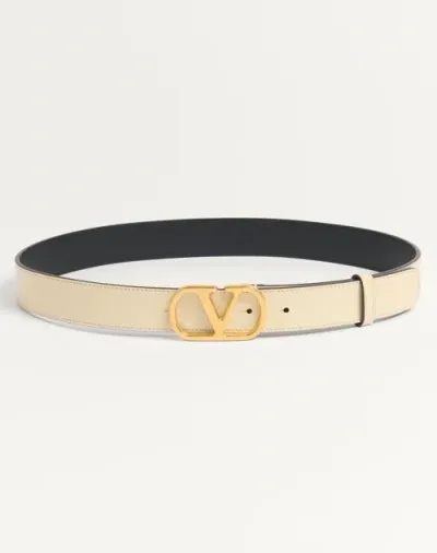 Valentino Garavani Vlogo Signature Belt In Shiny Calfskin 30 Mm Woman Ivory 095 In Neutral