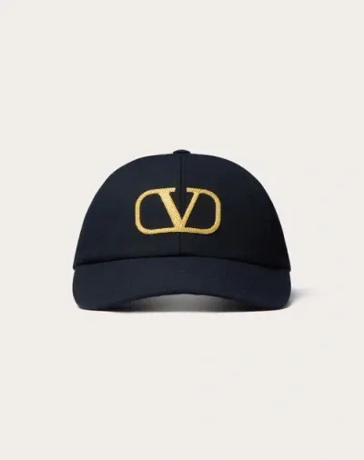 Valentino Garavani Vlogo Signature Cotton Baseball Cap Woman Blue/gold 57 In ブルー/ゴールド