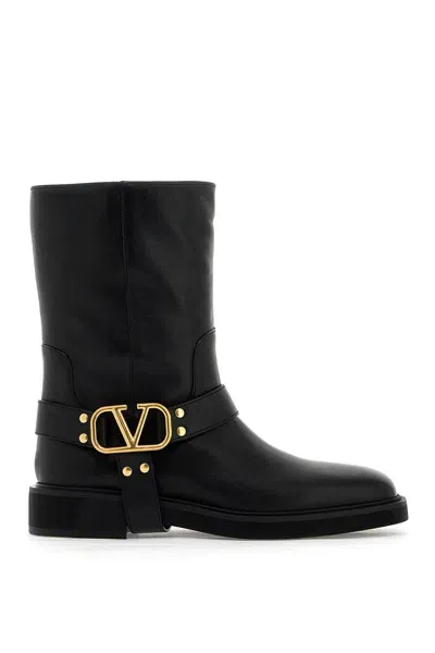 Valentino Garavani Vlogo Signature Leather Biker Boots In Black