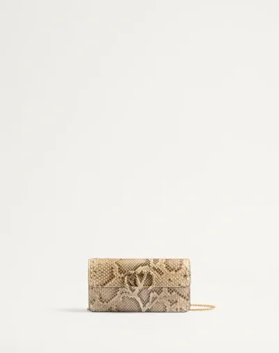 Valentino Garavani Vlogo Signature Python Chain Wallet Woman Ivory Uni In Gold