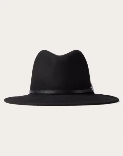 Valentino Garavani Vlogo The Bold Edition Merino Wool And Leather Fedora Hat Woman Black 57 In Noir