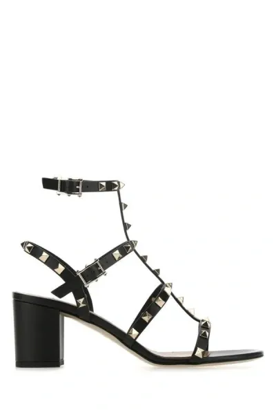 Valentino Garavani Woman Black Leather Rockstud Sandals