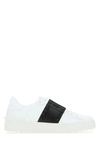 Valentino Garavani Woman White Leather Rockstud Untitled Sneakers With Black Band