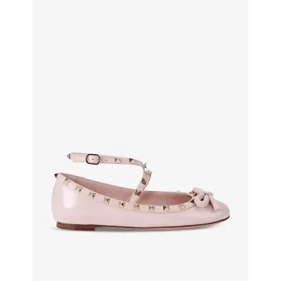 Valentino Garavani Rockstud Satin Ballerina Woman Water Lilac 42