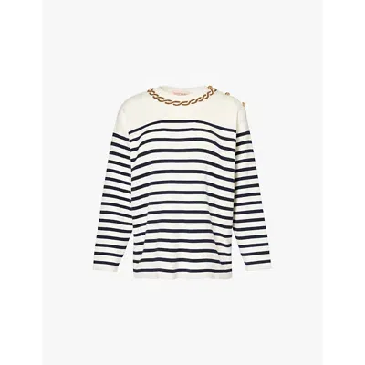 Valentino Striped Cotton Jumper In Blue