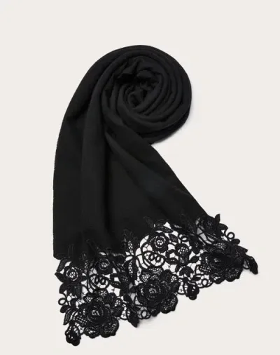 Valentino Garavani Wool And Cashmere Lace Scarf With Macrame Lace Detail Woman Black Uni