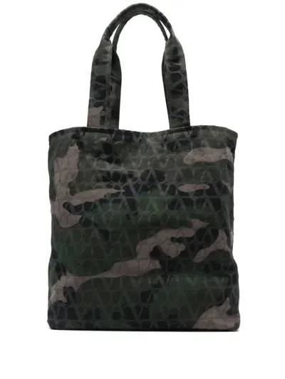 Valentino Garavani Borsa Tote Con Stampa Camouflage In Verde