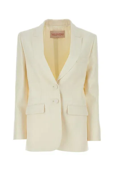 Valentino Structured Lapel Blazer With Flap Pockets In White