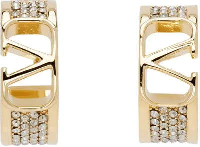 Valentino Garavani Gold Logo Hoop Earrings In Mh5 Oro 18/crystal S