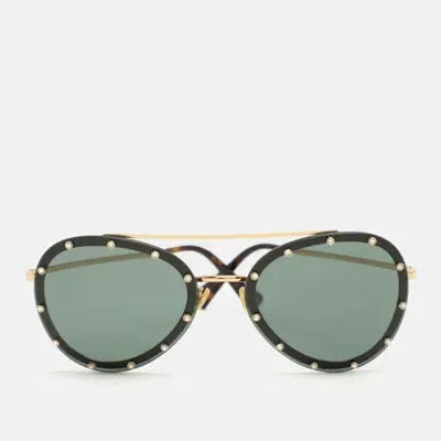 Pre-owned Valentino Gold/green Va2013 Crystals Embellished Aviator Sunglasses