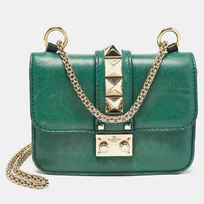 Pre-owned Valentino Garavani Green Leather Mini Glam Lock Shoulder Bag