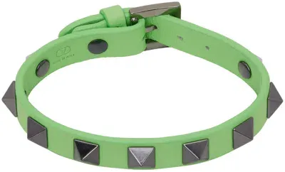 Valentino Garavani Green Rockstud Leather Bracelet In Ice Mint