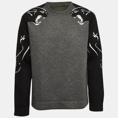 Pre-owned Valentino Grey Panther Print Neoprene Sweatshirt M