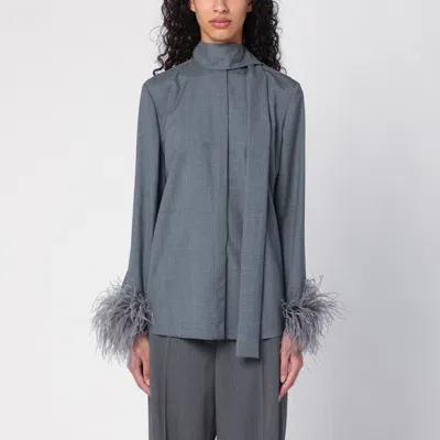 Valentino Grey Wool Shirt With Feathers