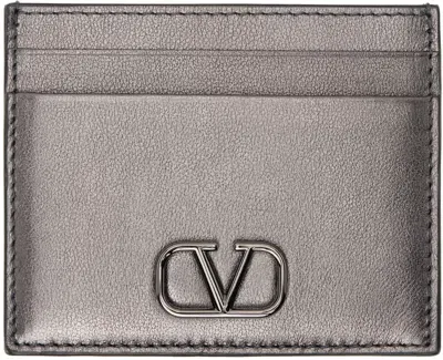 Valentino Garavani Gunmetal Vlogo Card Holder In 113 Antracite