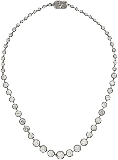 Valentino Garavani Gunmetal Vlogo Signature Necklace In Z2l Ruthenium/crysta