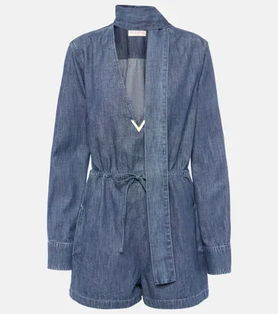 Valentino Halterneck Denim Playsuit In Blau