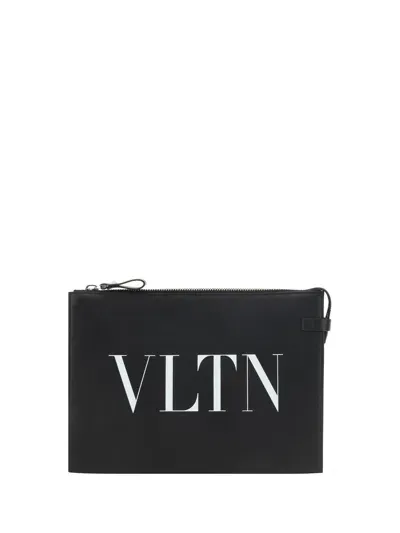 Valentino Garavani Handle Flat Pouch | Vltn | Vitello Sky/p In Black